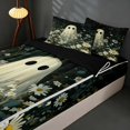 thumbnail image 3 of Homewish Halloween Ghost Zipper Twin Comforter Sets with Fitted Sheet and 2 Pillowcases, Daisy Flower Zipper Bedding Set, Dark Sage Off White, Black Reversible, 3 of 7