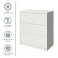 thumbnail image 5 of Hirsh 36 Inch Wide 3 Drawer Metal Lateral File Cabinet for Home and Office, Holds Letter, Legal and A4 Hanging Folders, White, 5 of 12