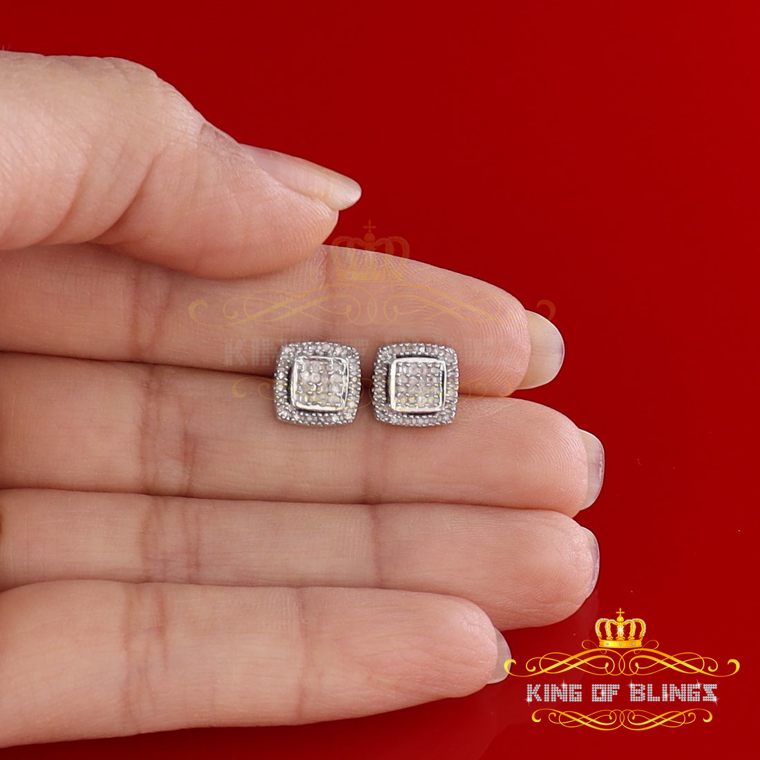 King of Bling's 0.75ct Diamond 925 Sterling Silver Hip Hop White Stud Earring For Men / Women