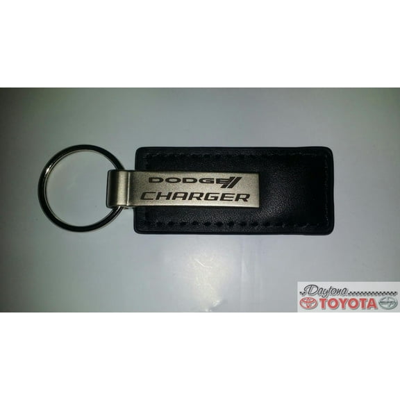 Stylish Black Leather Dodge Charger Laser Keychain