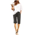 thumbnail image 5 of yoeyez Bermuda Shorts for Women Knee Length Linen Shorts Drawstring Comfy Elastic Wasit Short Pants Summer Beach Trousers with Pockets Dark Gray,M, 5 of 7