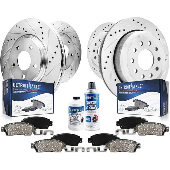 Detroit Axle - Front Rear Drilled Slotted Brakes and Rotors Brake Pads Replacement for Lincoln Town Car Fits select: 2005-2006 LINCOLN TOWN CAR SIGNATURE LIMITED, 2003 LINCOLN TOWN CAR SIGNATURE