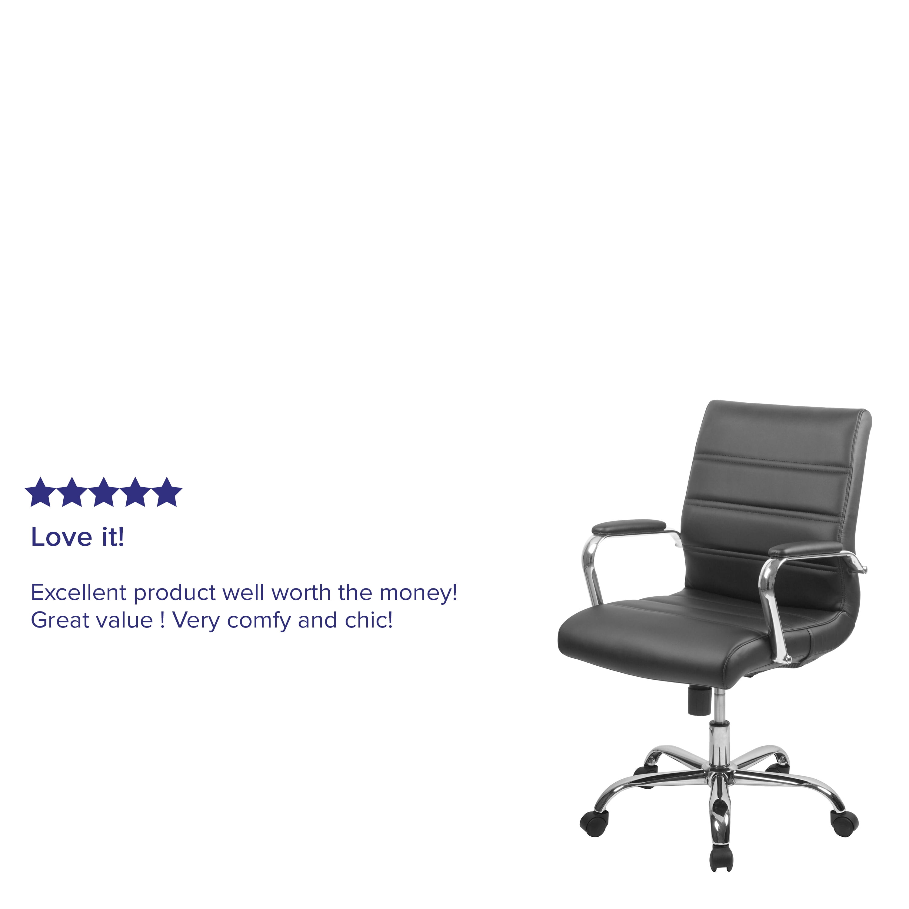 Merrick Lane Contemporary Mid-Back Black Faux Leather Home Office Chair with Padded Chrome Arms