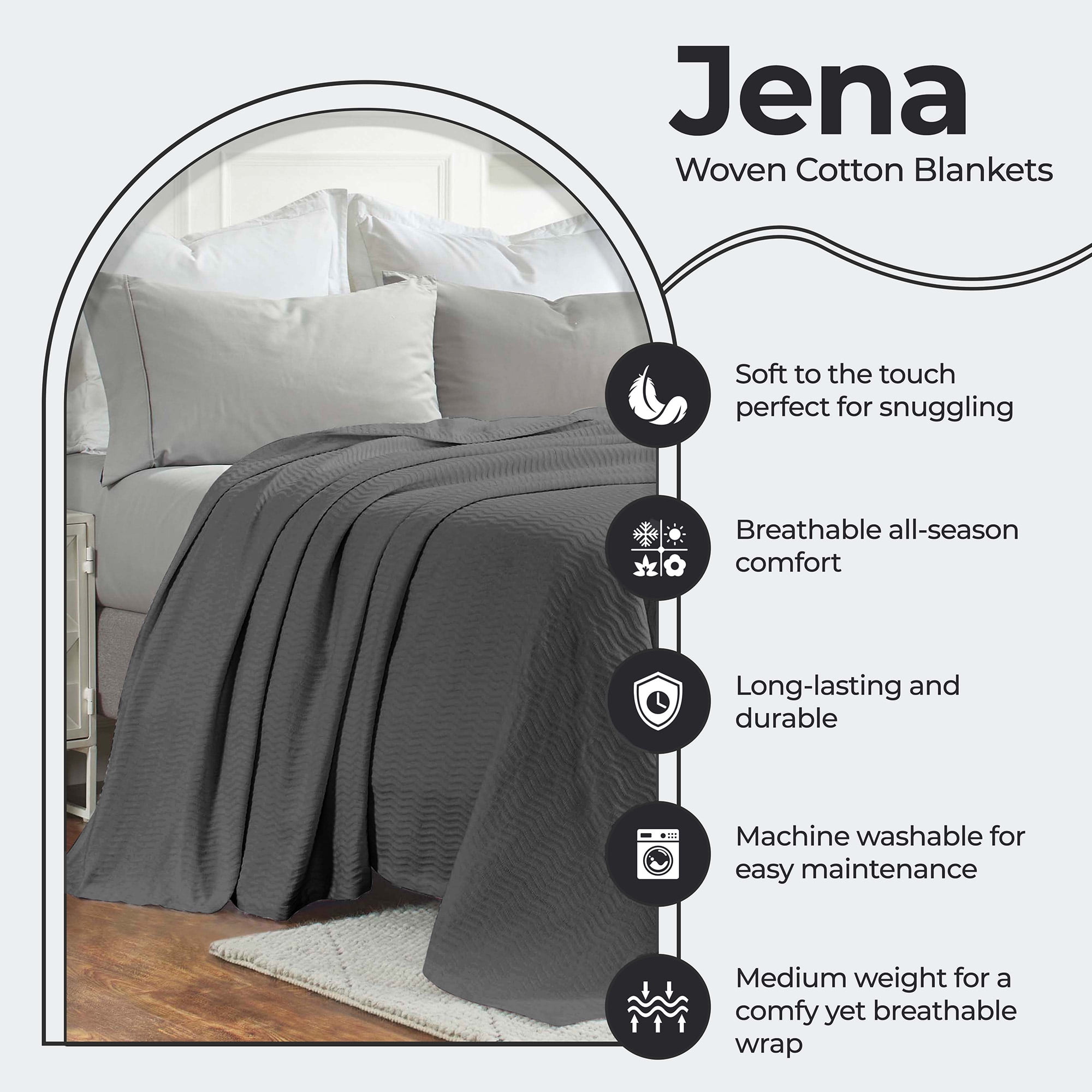 Superior Jena Cotton Textured Chevron Woven Blanket, King, Charcoal