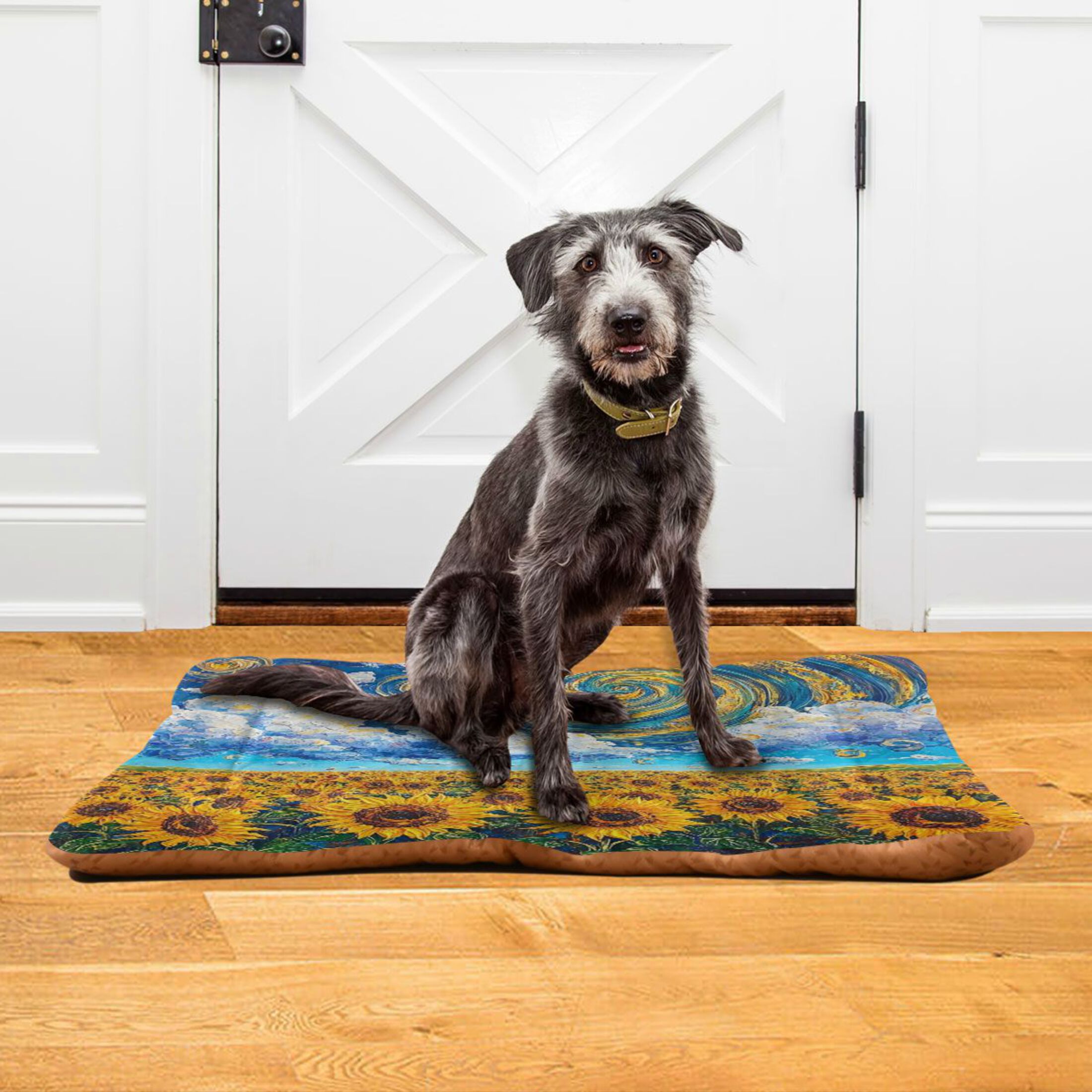 Qxltty Sunflower with Swirling Clouds Ped Pad Wear-resistant and Hard to Bite Through Sleeping Pad for Small Medium Large Dogs Winter Pet Bed 36×24in