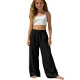 thumbnail image 2 of Kids Lightweight Wide Leg Trousers, Elastic Waistband, Breathable Casual Pants for Summer and Beach TripsBlack130, 2 of 5