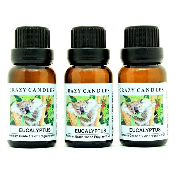 Crazy Candles Eucalyptus 3 Bottles 1/2 Fl Oz Each (15ml) Premium Grade Scented Fragrance Oil Made in USA