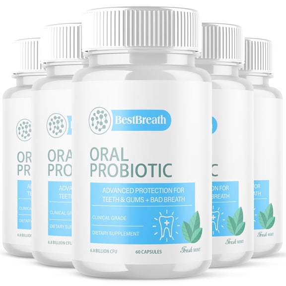 (5 Pack) Best Breath - Advanced Oral Probiotics Formula for Healthy Teeth and Gums, Fresh Breath, Ear, Nose, Throat, and Immune Health Supplement - 300 Capsules