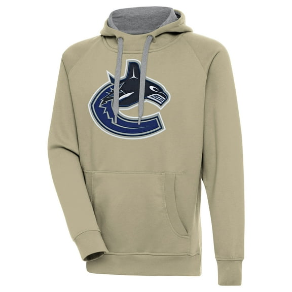Men's Antigua Khaki Vancouver Canucks Victory Pullover Hoodie