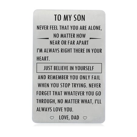 Gifts for Son from Dad, To My Son Engraved Wallet Card Inserts with Inspirational Quotes, Christmas, Birthday, Graduation, Gift Ideas