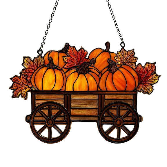 Fasiaou Pumpkin Fall Leaves Acrylic Suncatcher Stained Glass Effect Window Car Hanging Christmas Ornament Indoor Outdoor Decor Garden Sun Catcher Panel for Thanksgiving Lover for Women Mom Grandma,C