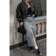 thumbnail image 4 of Womens Faux Leather Bomber Jackets Baseball Collar Zip Up Cropped Biker Coat with Pockets, 4 of 8