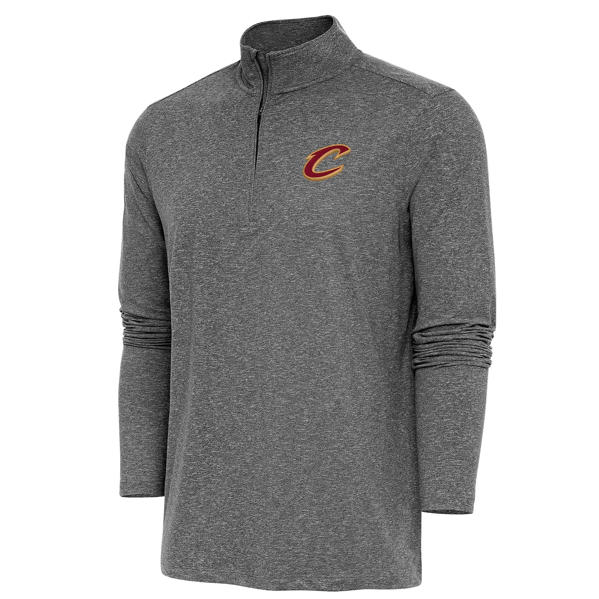 Men's Antigua Heather Black Cleveland Cavaliers Hunk Quarter-Zip Pullover Top