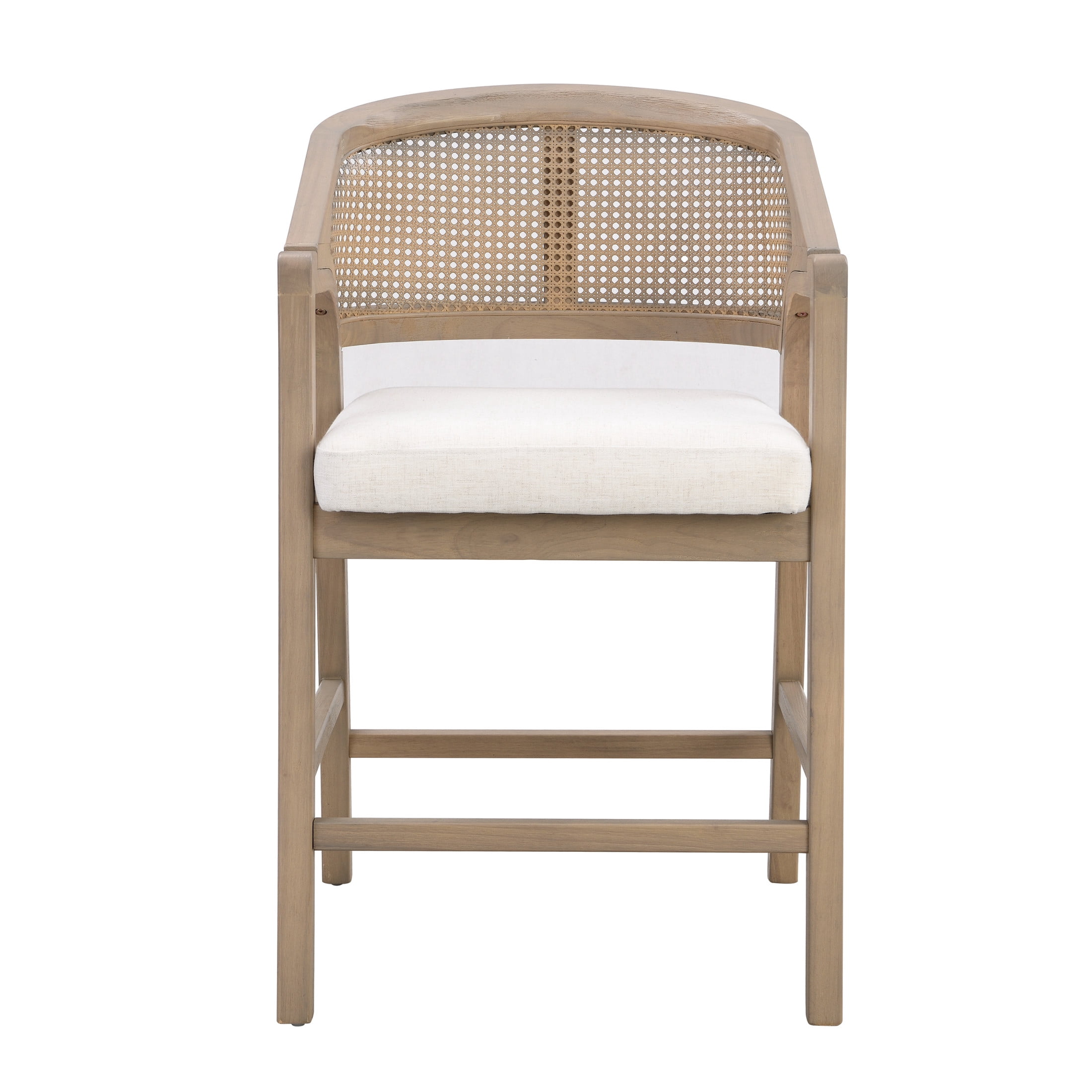 GDF Studio 24.25" Counter Height Bar Stools with Beige Cushion, Rattan Back, Light Ash Wood Frame, Set of 2