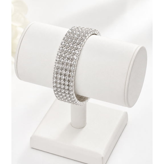 Silver Crystal Stretch Bracelet for Women, Multi-Row Rhinestone Statement Bracelet, Elegant Fashion Jewelry