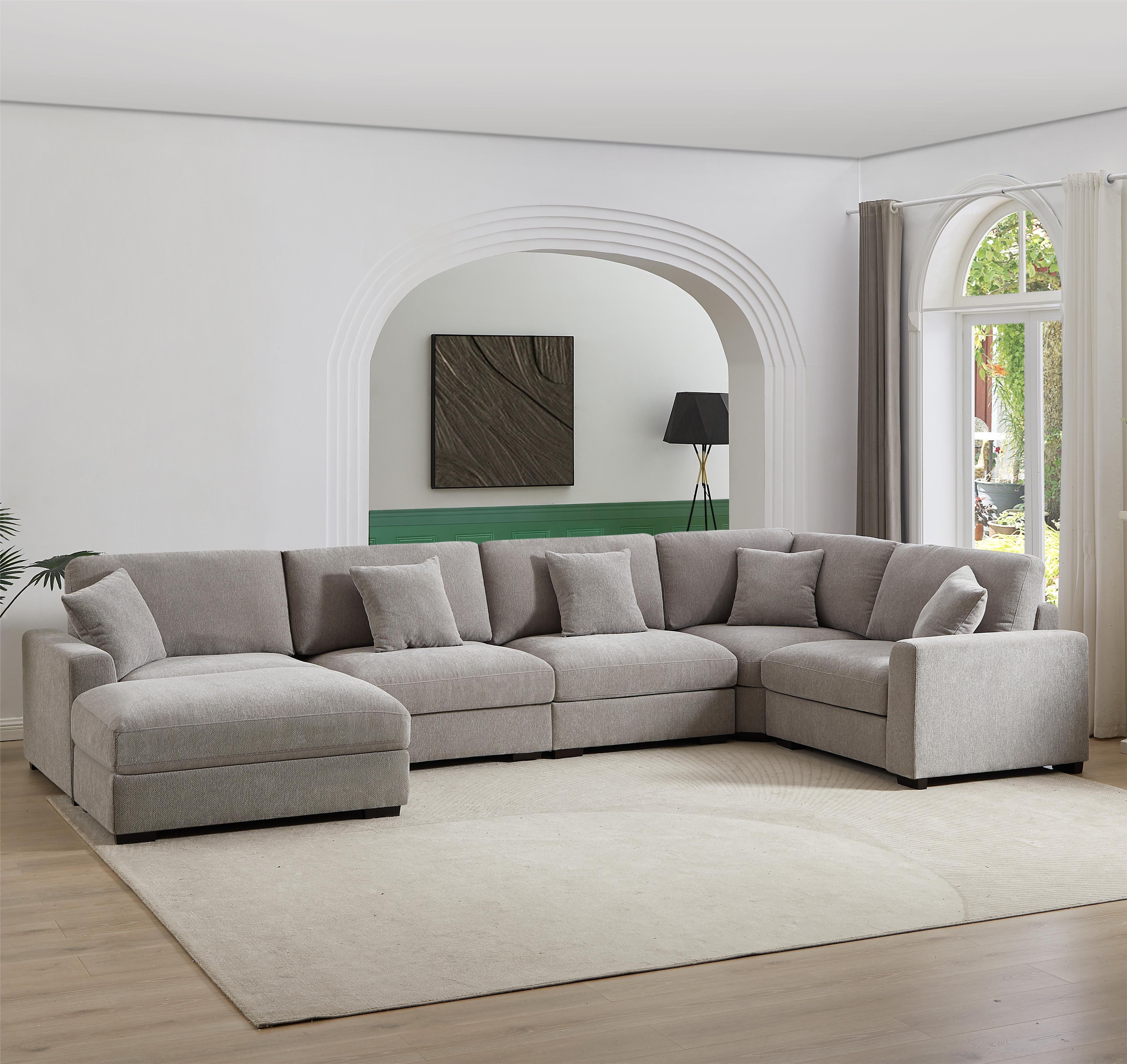 LolLov Furniture Polyester Modular Sectional Sofa Living Room Furniture Set, Light Gray
