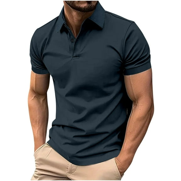 Mens Shirts Casual Short Sleeve Athletic T-Shirts Classic Contrast Collar Shirt with Pocket
