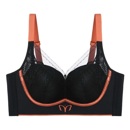 Womens Floral Lace Bras Full Coverage Push Up Non Padded Underwire Unlined Soft High Impact Sports Bra Black 1 36B