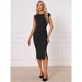 thumbnail image 3 of DARING DIVA Women's Sheath Boat Neck Formal Ruched Office Work Dress L Black, 3 of 5