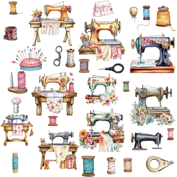 Sewing Needle Thread Window Stickers Machines Flower Rub on for Furniture Wall Crafts Decals 6x12 inch Furniture Self Adhesive Waterproof Decor PVC Cartoon for Car Home Bedroom Glass 1set