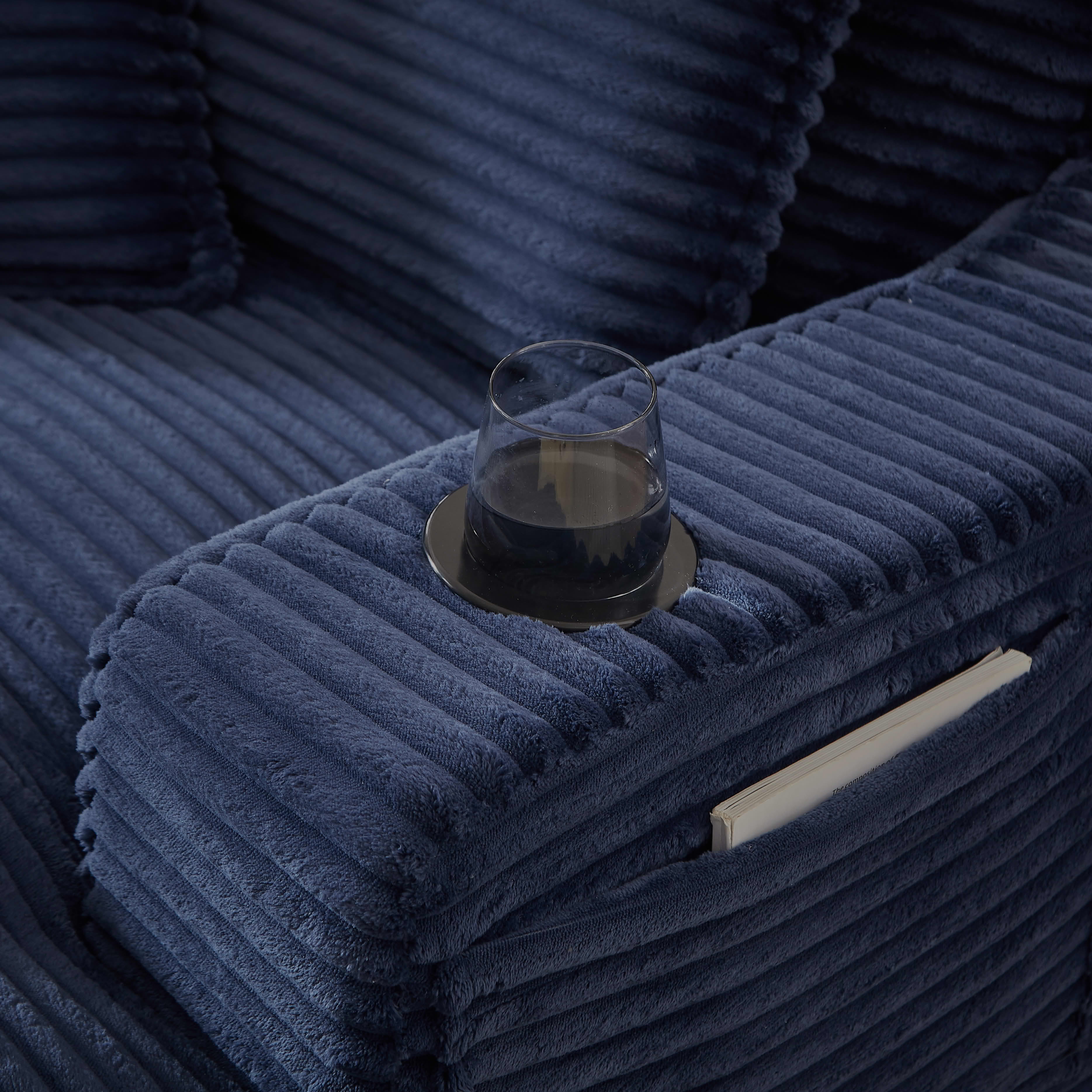 MAYEERTY Modern Compression Lounge Chair, Soft Corduroy Chaise Sofa with Cup Holders for Bedroom & Office, 47" Blue