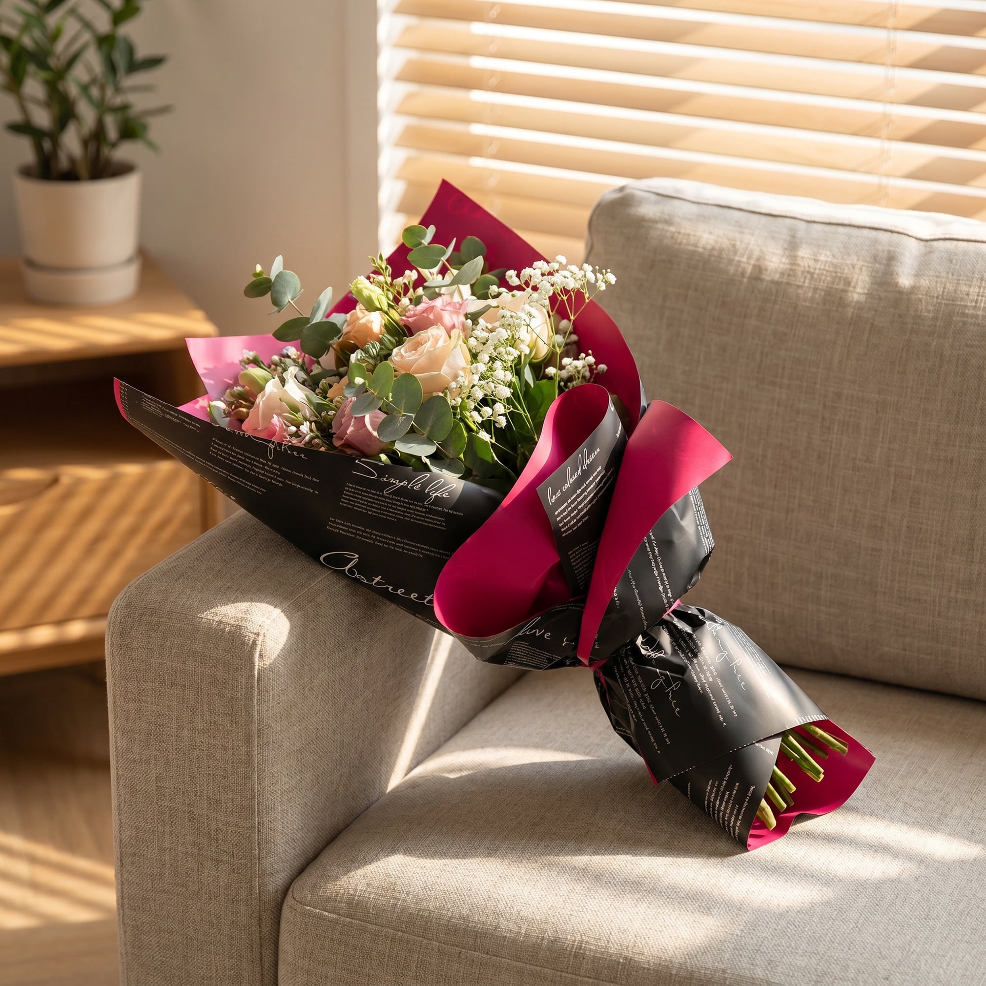 Unique Bargains Waterproof Gift Wrap Paper for Bouquets and Gifts Black 22.4"x 22.4"