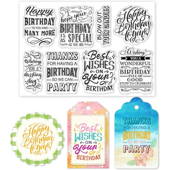 Happy Birthday Blessing Words Clear Stamps for DIY Scrapbooking Greeting Words Silicone Clear Stamp Seals for Cards Making Photo Album Journal Home Decoration