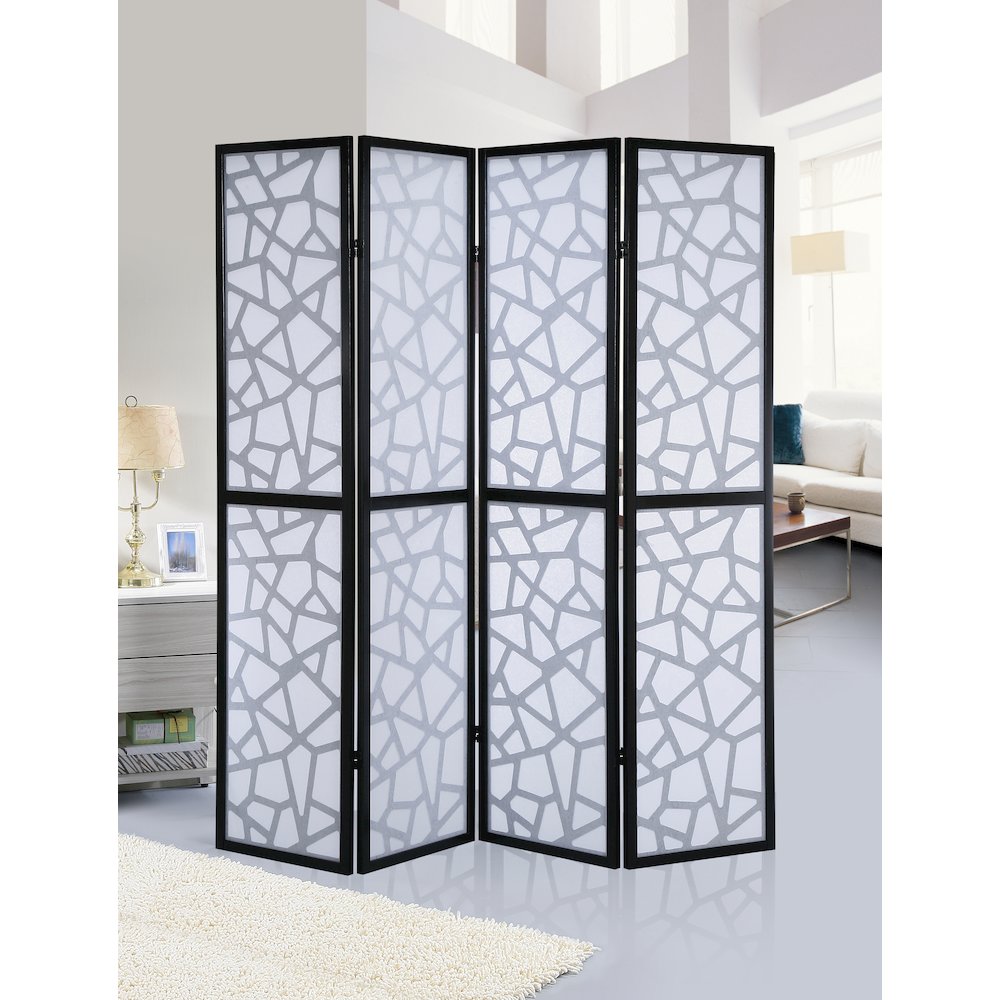 Roundhill Furniture Giyano Rice Paper/Wood 4-Panel Screen Room Divider in Black