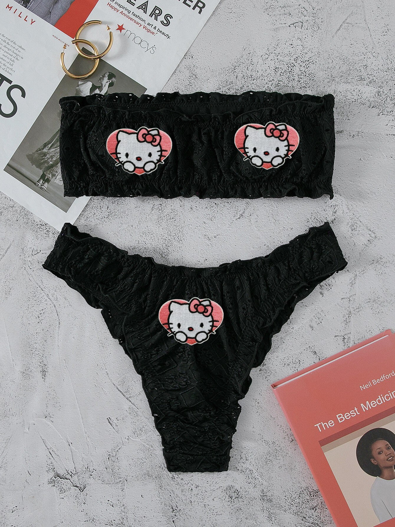 Conjunto de ropa interior con pegatinas de Hello Kitty para mujer traje de bano dividido Sexy de Anime Kawaii Bikini sujetador Bragas tanga regalo 2 piezas Walmart en linea