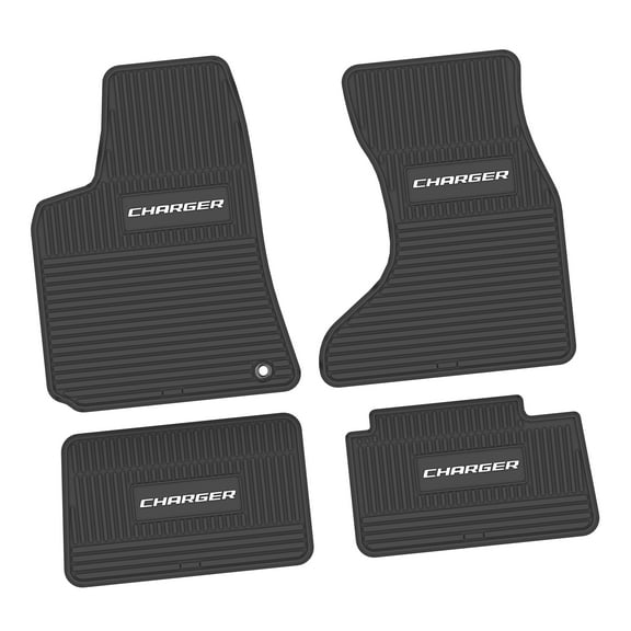 Charger Floor Mats 06-10 Dodge Charger AWD 4 Piece Custom Vintage Scene w/ Charger Insert - Black w/ White Insert