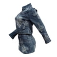 thumbnail image 4 of DHFJKG Women's 2 Piece Outfits Denim Skirt Sets Vintage Long Sleeve Stand Collar Zip Up Crop Top Mini Bodycon Matching Set Soft Outfit, 4 of 9