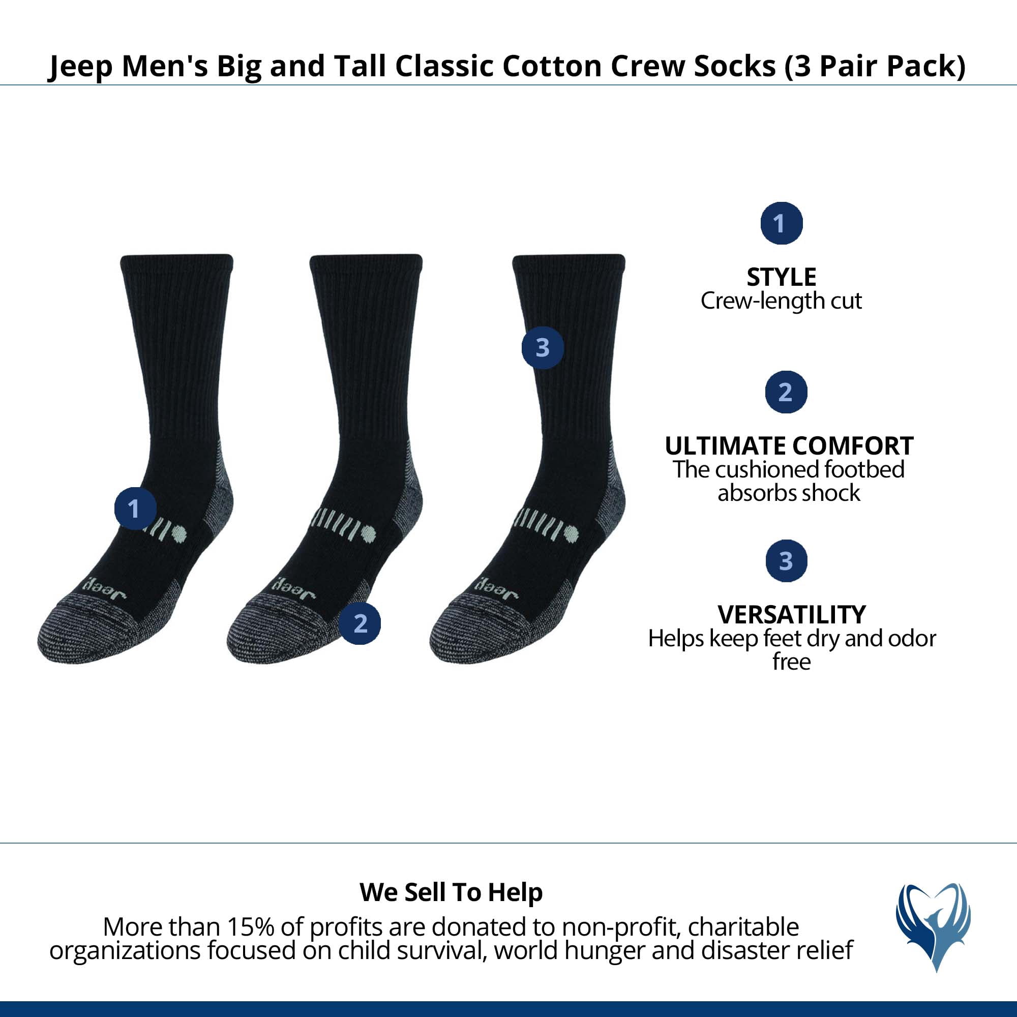 Jeep  Classic Cotton Crew Socks (3 Pair Pack) (Men Big & Tall)