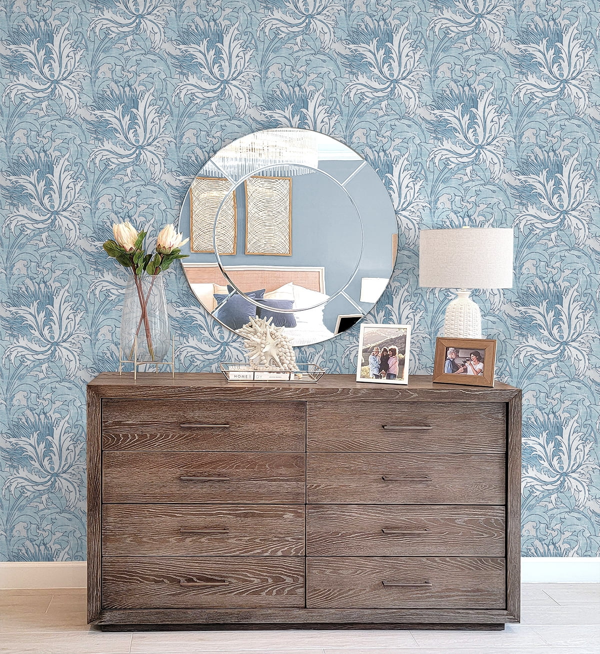 NextWall Blue Waterfall Floral Folly Peel and Stick Wallpaper