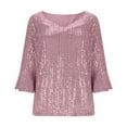 thumbnail image 5 of XPMWRP Sequin Sparkly Shirts for Women Dressy Casual 3/4 Sleeve Glitter Blouses Elegant V Neck Party Tunic Tops Pink XL, 5 of 9