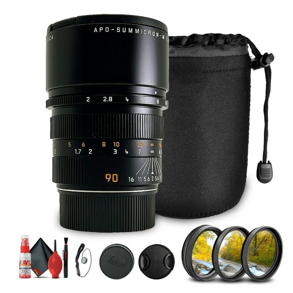 Leica APO-Summicron-M 90mm f/2 ASPH Lens | M-Mount Telephoto Prime | Apochromatic Glass | Portrait Lens for Rangefinder Cameras (11884)   Cleaning Kit   Filter Kit   Pouch   Cap Keeper