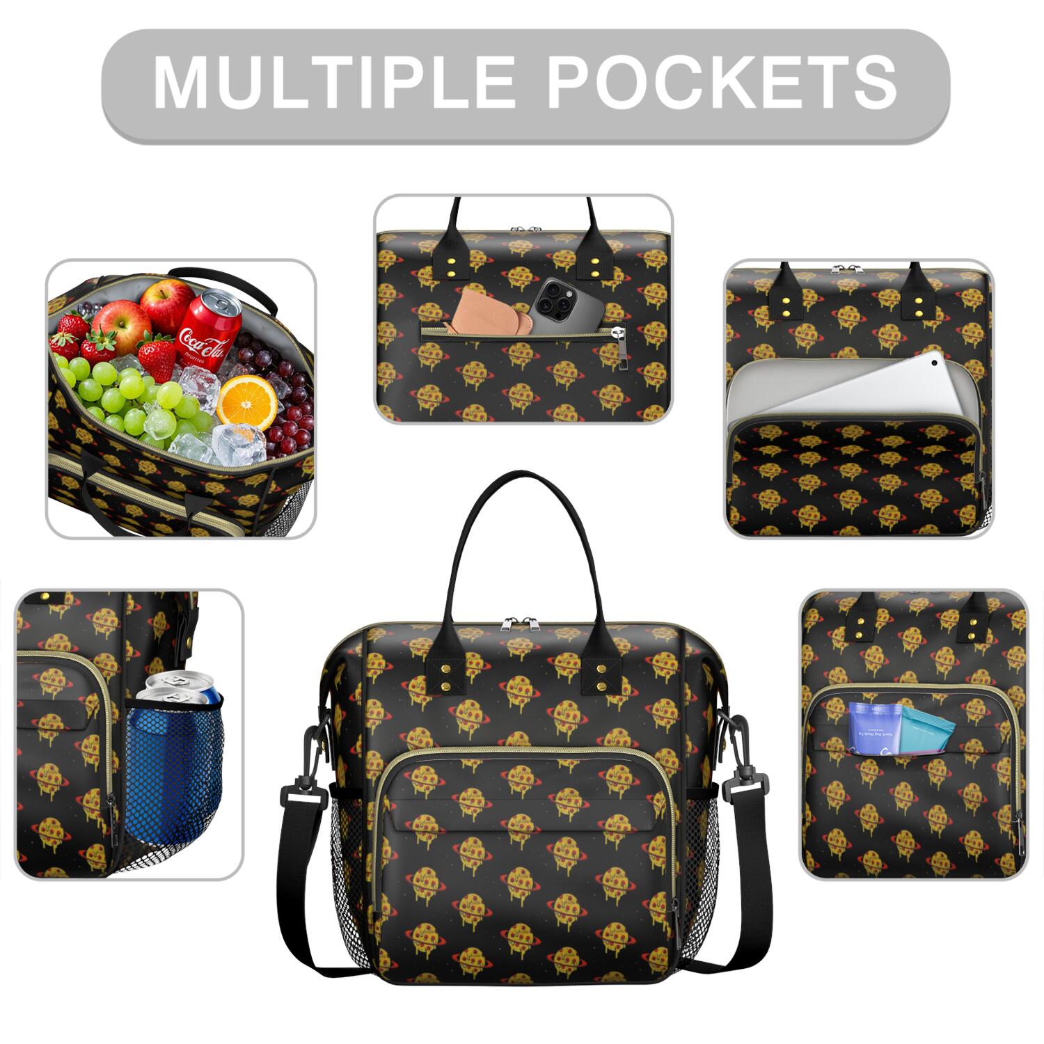Pizza & Food Storage Insulated Tote - Large Leakproof Cooler Bag for Delicious Lunches & Outdoor Adventures - Waterproof Thermal Bag with Multi-Pocket Design