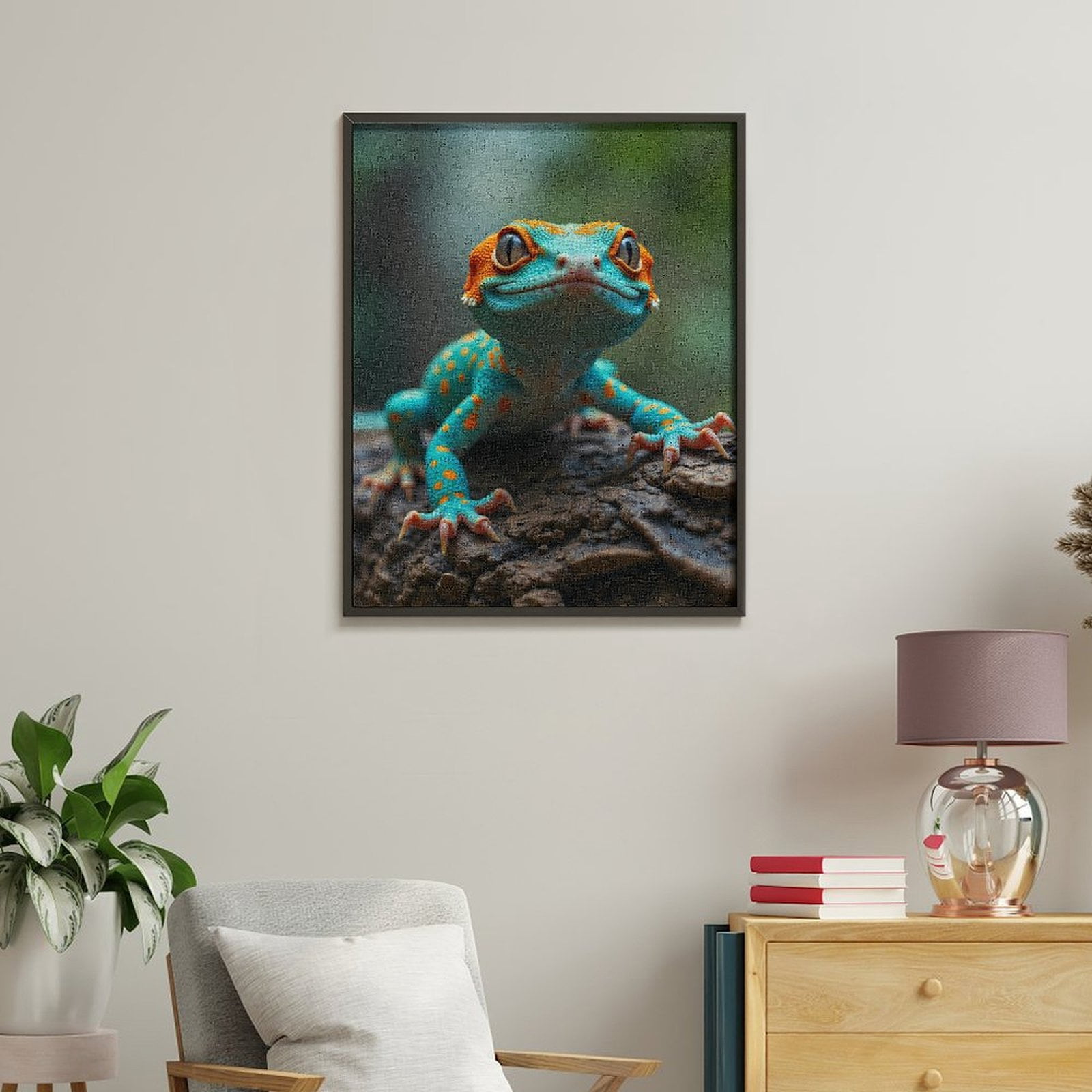 Paint By Numbers Kit for Adults Beginner - DIY Colorful Gecko Perched On Log Canvas Painting Kits for Adults, Frameless Paint By Number for Adults for Home Wall Decor 16x20 Inch