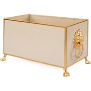 Studio Decorative Planter and Cachepot, Rectangular, Gold Trim & Finish, Lion’s Head, Hand Coated Metal, Outdoor Garden Pot, Modern Box Design, Perfect for Decor, 6x12 (Taupe)