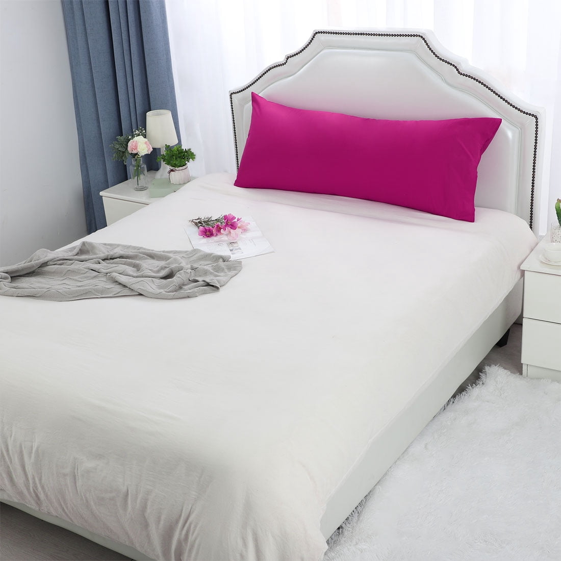 Unique Bargains Body Pillow Covers 300 Thread Count Cotton Pillowcases Set of 2 Fuchsia 20" x 48"