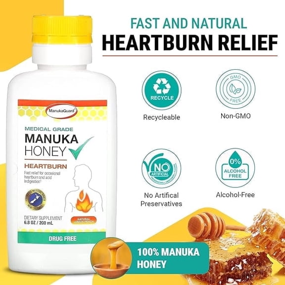 ManukaGuard Manuka Honey Heartburn Relief, Natural Acid Reflux and Digestive Support, 6.8 oz