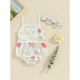 thumbnail image 2 of Bslissey 3M 6M 12M 18M Baby Girls 2Pcs Summer Outfits Sleeveless Square Neck Cami Romper Floral Print Strap Bodysuit with Bow Headband Sets Newborn Infant Cute Clothes, 2 of 9
