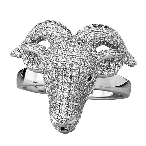 Mens Real Solid 925 Sterling Silver Goat Head Ring Blinged Out Hip Hop Jewelry Micro Pave Iced Pinky Size 7