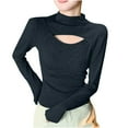 thumbnail image 3 of Women's Long Sleeve Round Neck Hollow Out Solid Color Casual Blouse Tunic Top Soft Lightweight Work Office Outfits | CSEONE,Black L, 3 of 4