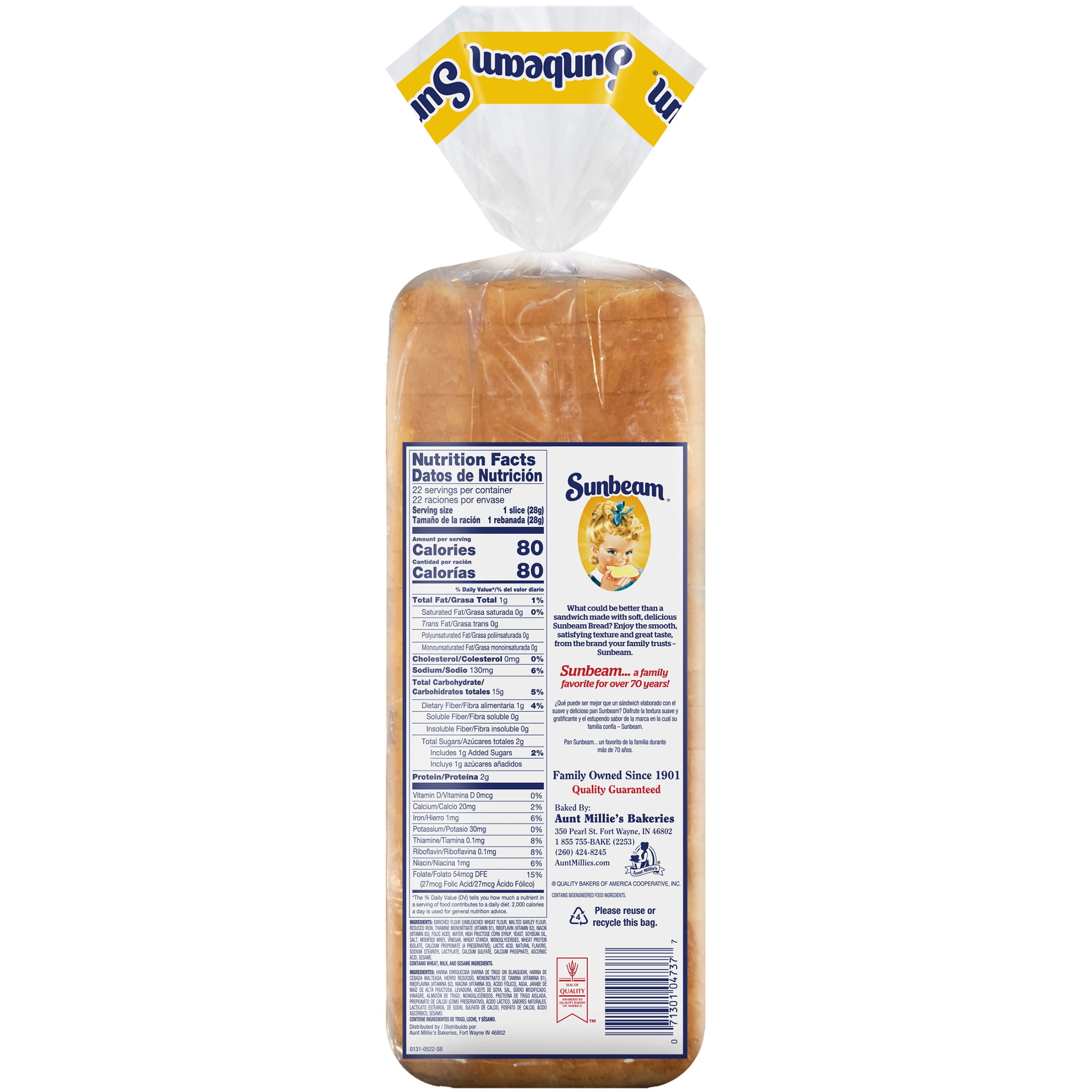 Sunbeam Giant White Bread Loaf, 22 oz, 22 Count