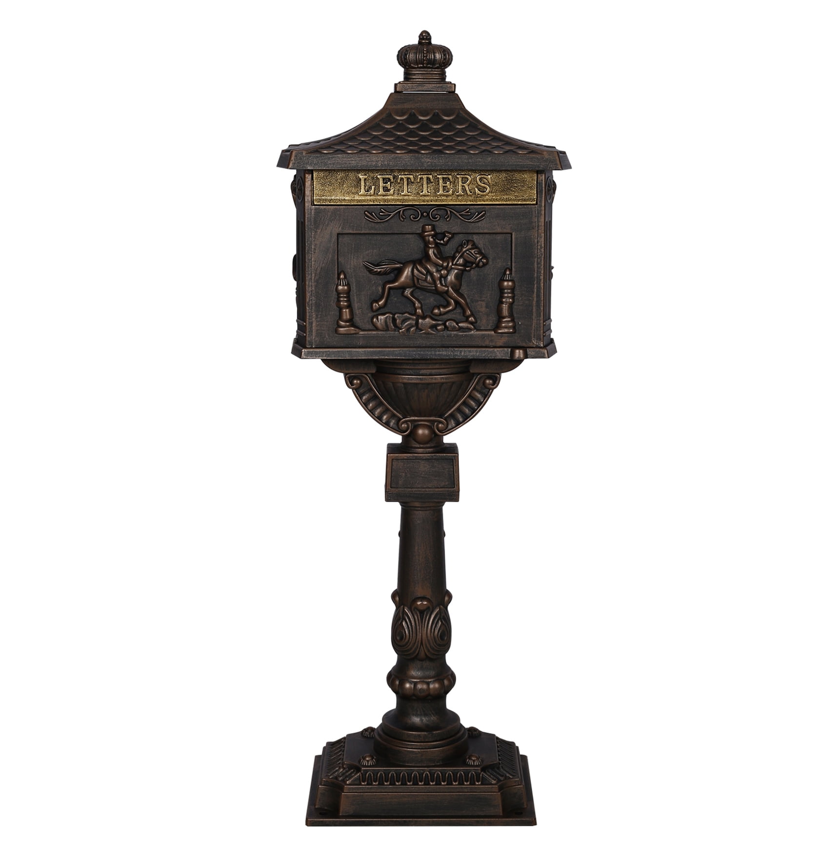 Cast Aluminum Mailbox - Bronze Postal Box with Lock & Keys - Large, Heavy Duty, 45.5" Tall