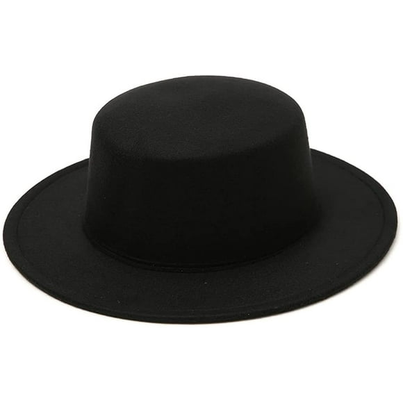 XINQIHANG Classic Fashion Black Wide Brim Flat Top Fedora Panama Hat Felt Church Derby Cap Pork Pie Hat Jazz Hat