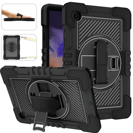Galaxy Tab A8 10.5" Case (SM-X200/SM-X205) - TECH CIRCLE [with Shoulder/Hand Strap & Rotating Kickstand] Protective Rugged Case Cover for Samsung Galaxy Tab A8 10.5-inch Tablet, Black