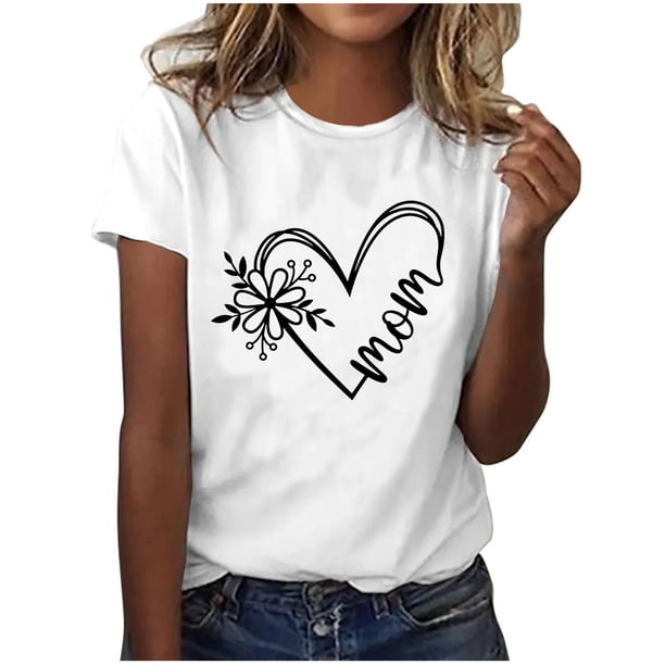 Fiudx Camisas para Mujer Blusa Informal de Manga Corta con Estampado de Cuello Redondo para Mujer