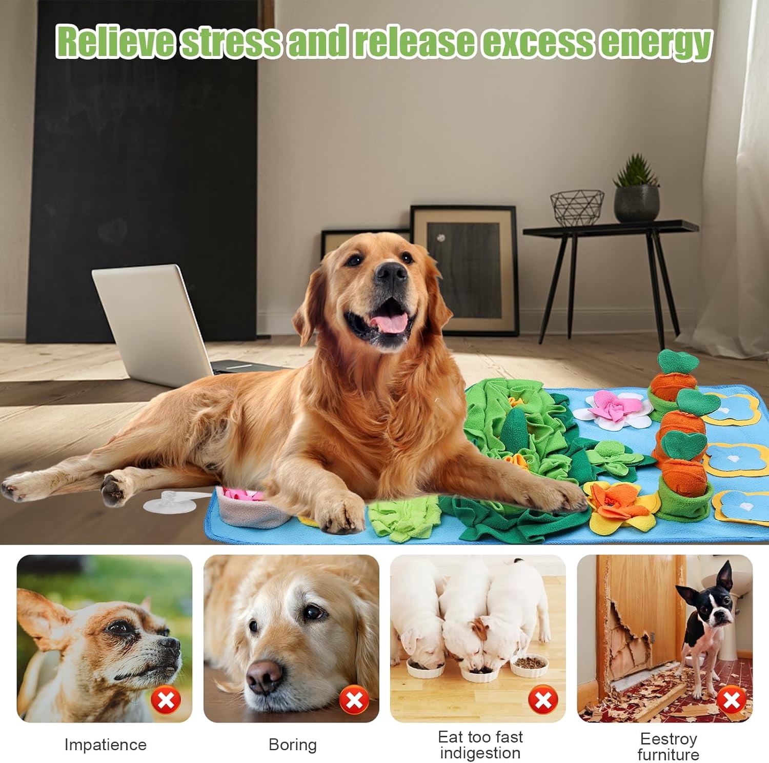 Snuffle Mat for Dogs Large Breed - 32'' X 20'' Washable Durable Sniff Mat for Slow Feeding Training, Enrichment Puzzle Toy for Mental Stimulation & Stress Relief Blue-Pink