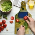 thumbnail image 3 of Yellow and Blue Cutting Board, Traditional Greek House Door with Flowers and Tree Mediterranean Scenery, Tempered Glass Cutting and Serving Board, Wine Bottle Shape, Multicolor, by Ambesonne, 3 of 5